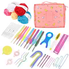 AIZO - Set Con Estuche Crochet Silicona Accesorios Para Tejer Rosa